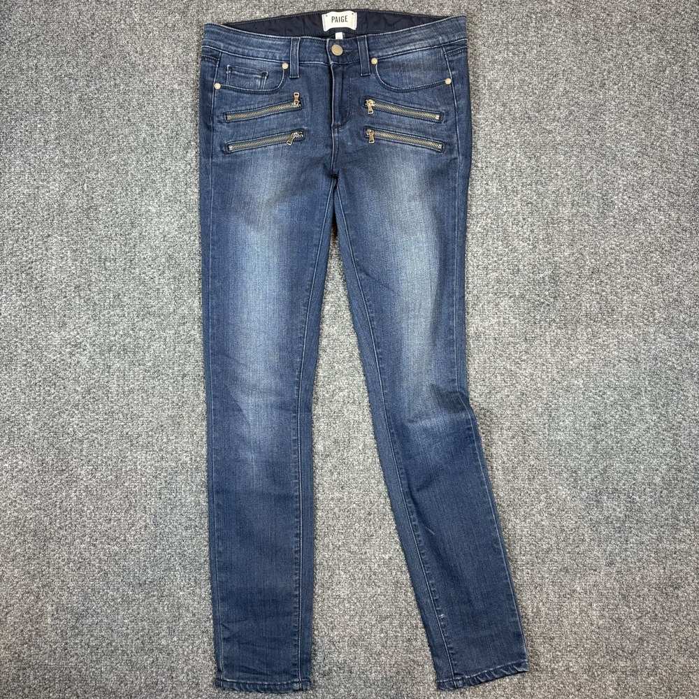 Paige Edgemont Jeans Womens 27 Blue Denim Ultra Skinny Zippers Dark Wash Stretch